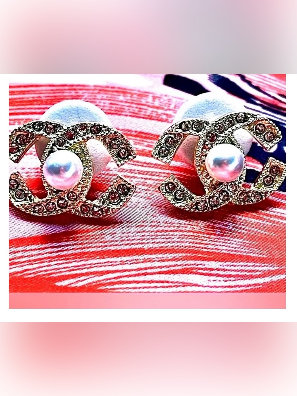 New Gold Tone Crystal Monogram Pearl Stud Earrings | FASHION JEWELRY
